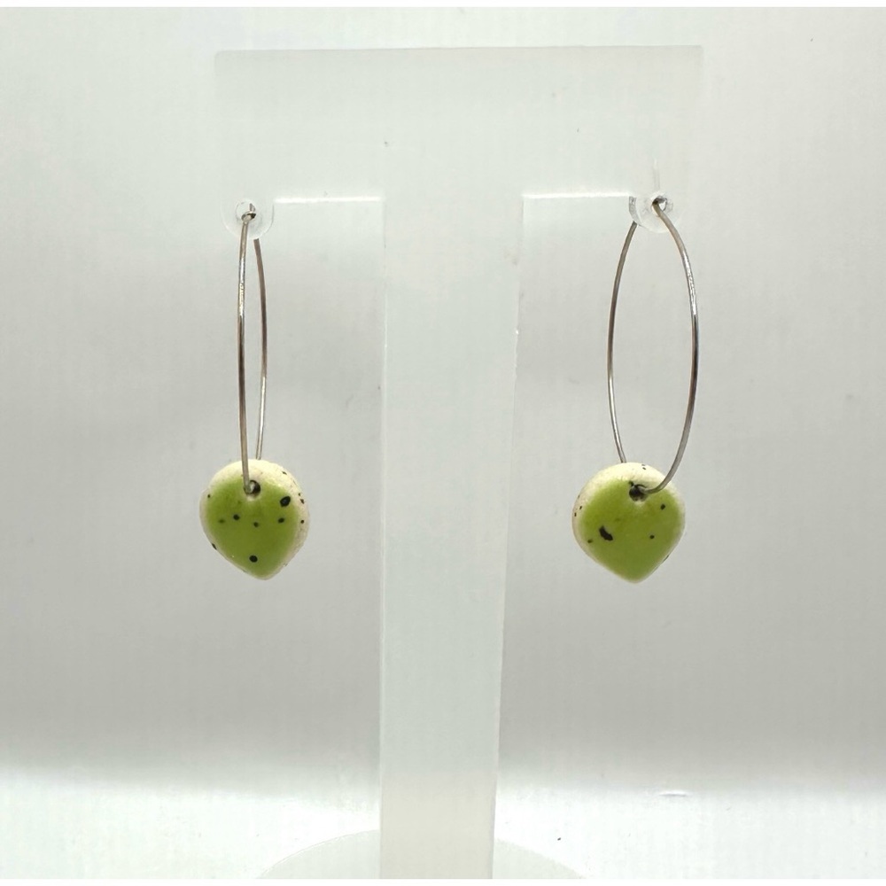 Handcrafted pair of Lightweight hoop earrings, featuring artisan ceramic beads